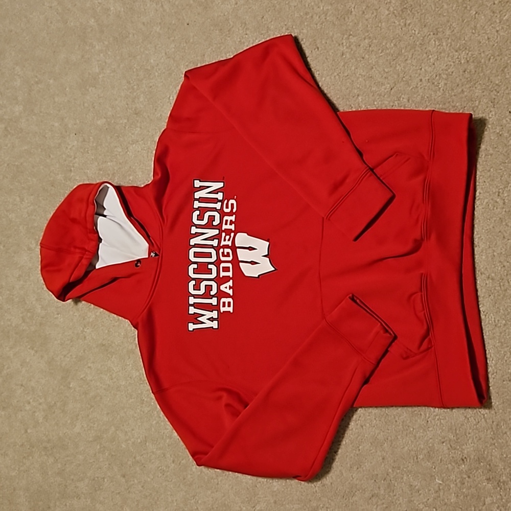 UW Wisconsin Madison Red Pullover Badgers Hoodie Team Apparel. Sz: L  (Unisex)